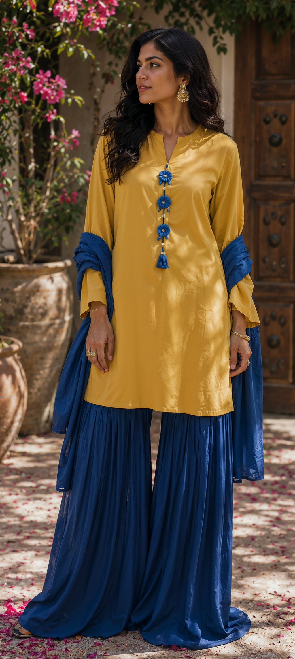 Fuchsia Co-ord Set with Navy Trim