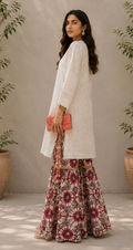 White Chikankari Kurta with Floral Gharara