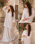 White Gharara Set with Pink Tassel Detail