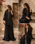 Black Gharara Set with Floral Embellishment