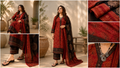 Red & Black Ajrak Print 3-Piece Suit